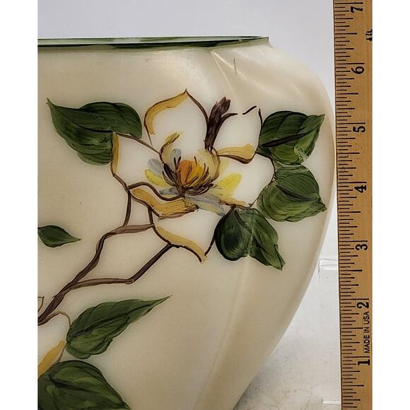 Consolidated Glass Milk Glass Con Cora Vase Magnolia Floral Decorated - Picture 6 of 7